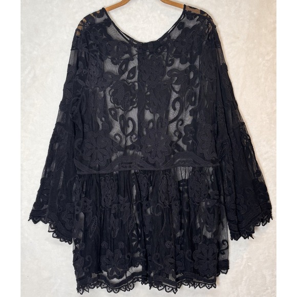 Lane Bryant Black Lace Sheer Tunic Whimsigoth Gothic Witchy Bell Sleeve 22/24 3X - Picture 6 of 12